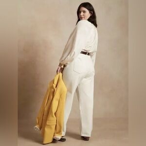 Banana Republic Button Front Loose Mid-Rise Stovepipe White Denim Jeans |  29